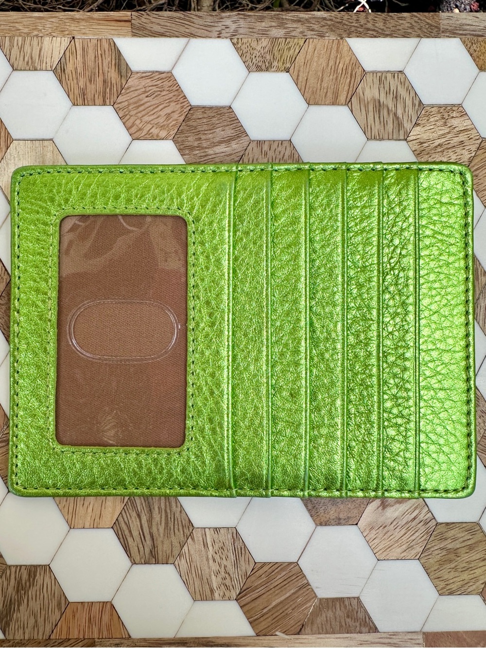 HOBO Euro Slide Wallet in Green Metallic Leather